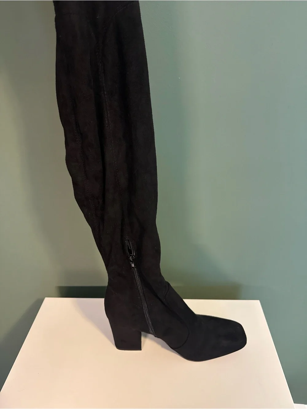 Unisa Black Over-the-Knee Square Toe Block Heel Women's Boots